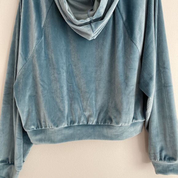 Victoria's Secret On Point Ribbed Velour Cropped Velvet Hoodie Blue Size Large - Picture 8 of 9
